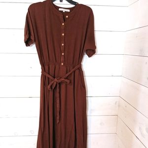 Burgundy Linen Blend Maxi Dress